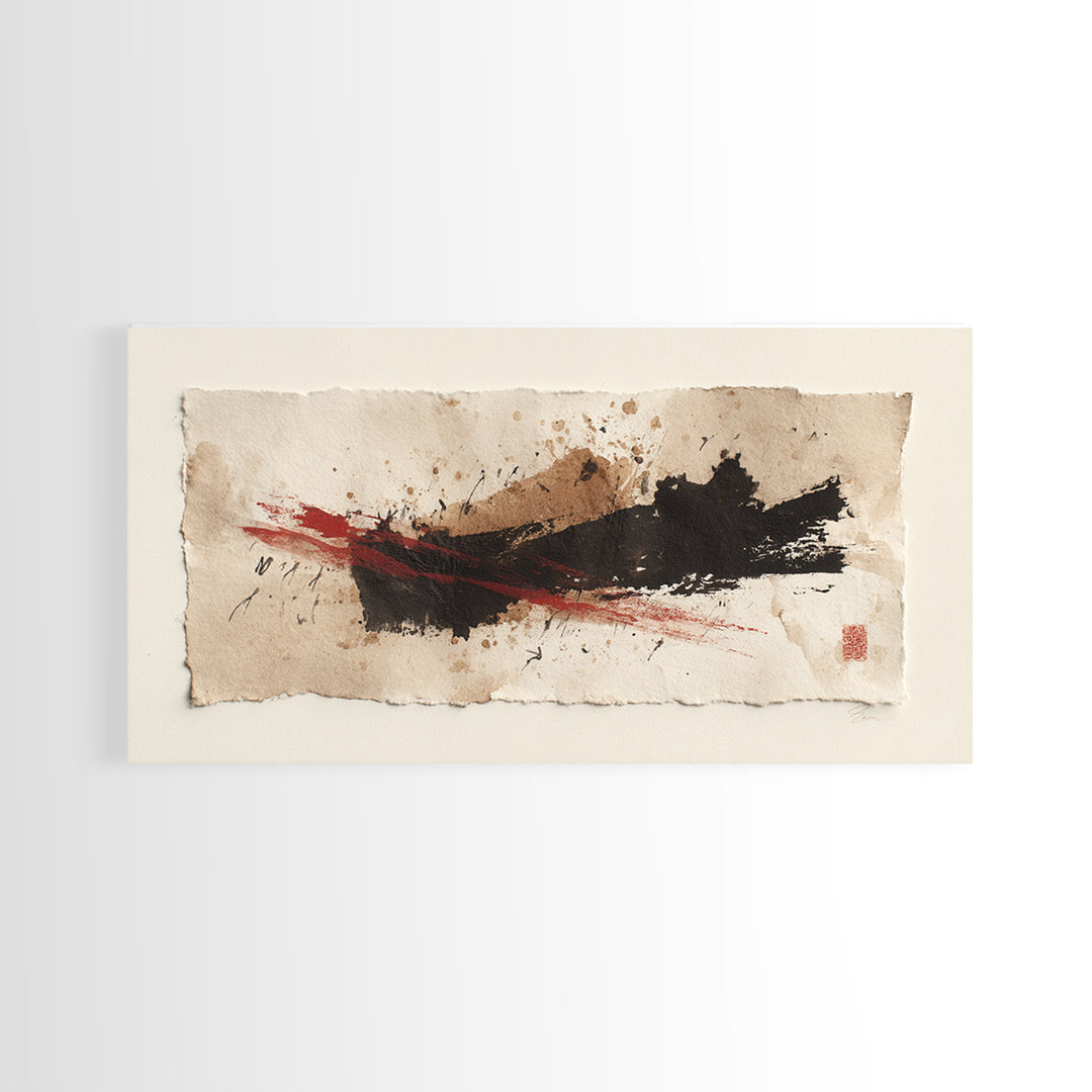 Bold Red Brushstroke Seal Abstraction Canvas Print, Calligraphy Art, Modern Wall Art, Living Room Decor, Fine Art, Script, CAL-2x1-63
