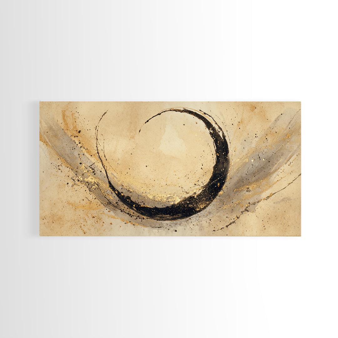 Crescent Moon Made from Elegant Ink Swashes Framed Canvas Print, Calligraphy Art, Digital Prints, Living Room Decor, Script, CAL-2x1-65