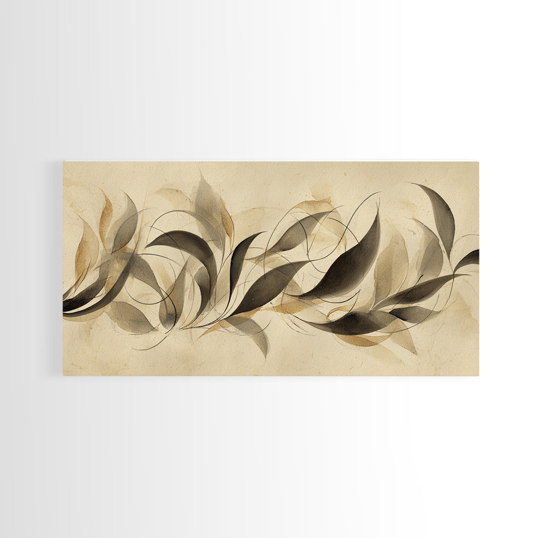 Botanical Calligraphy Pattern Canvas Print, Calligraphy Art, Textured Painting, Living Room Decor, Fine Art, Script, CAL-2x1-66