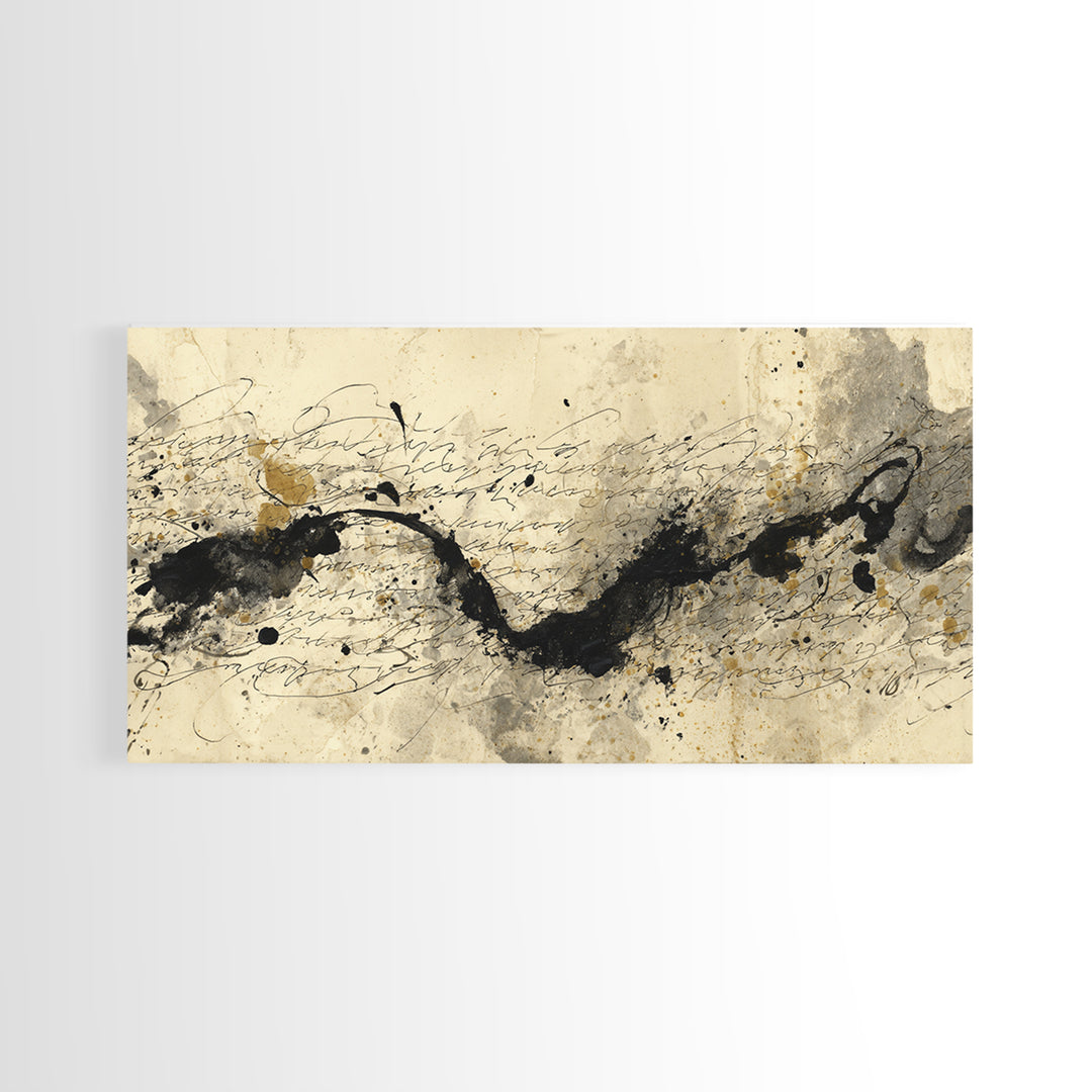 Large Sweeping Black Ink Gesture Like a Canvas Print, Calligraphy Art, Printable Art, Living Room Decor, Fine Art, Script, CAL-2x1-69