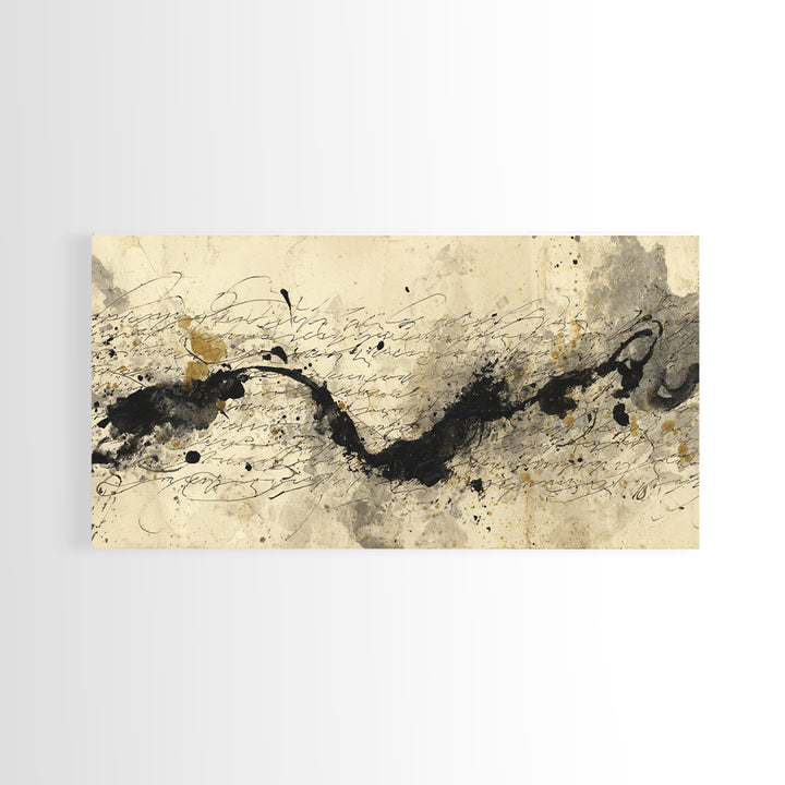 Large Sweeping Black Ink Gesture Like a Canvas Print, Calligraphy Art, Printable Art, Living Room Decor, Fine Art, Script, CAL-2x1-69
