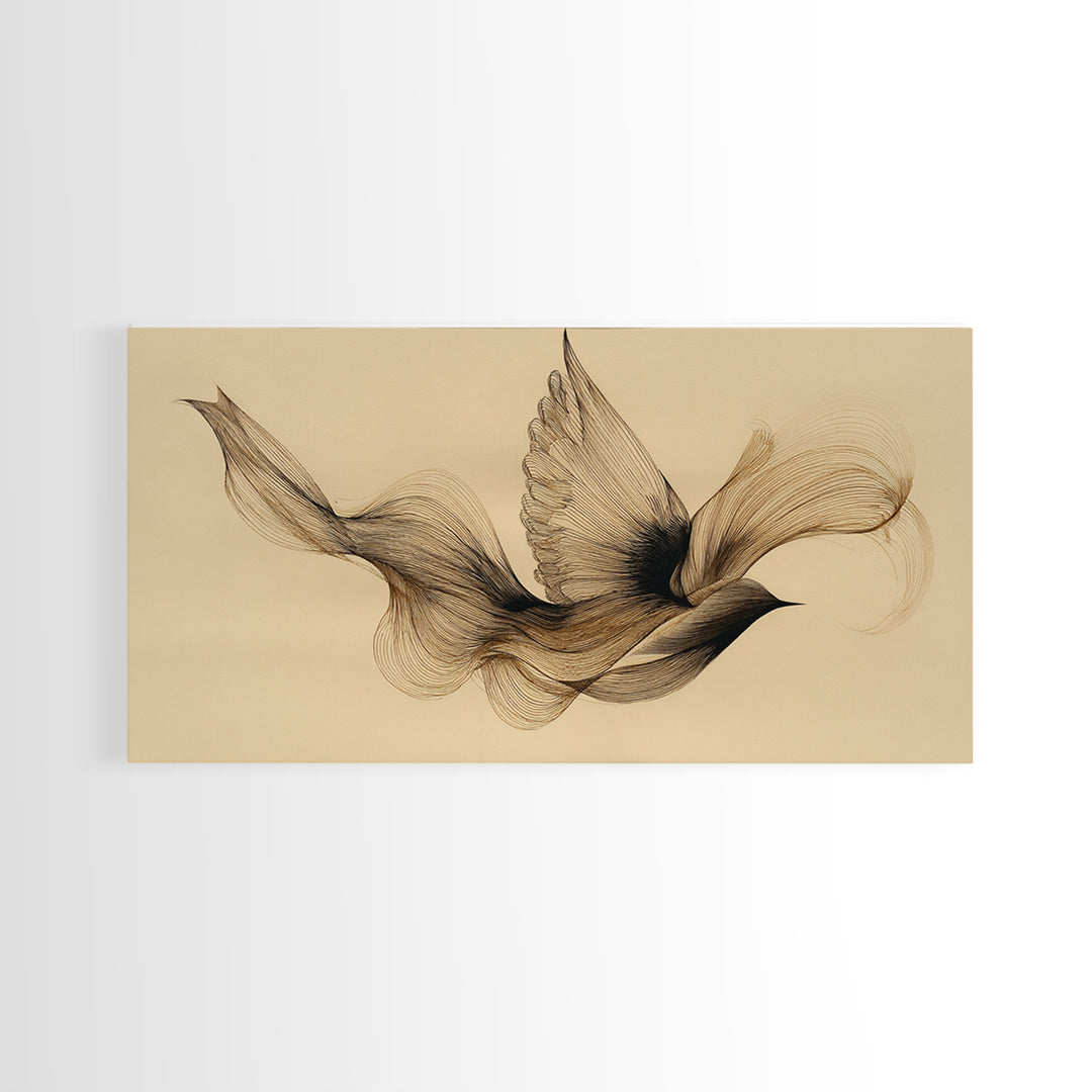 Calligraphic Bird Shape Formed from Flowing Lines Canvas Print, Calligraphy Art, Modern Wall Art, Living Room Decor, Script, CAL-2x1-76