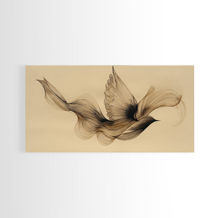 Calligraphic Bird Shape Formed from Flowing Lines Canvas Print, Calligraphy Art, Modern Wall Art, Living Room Decor, Script, CAL-2x1-76