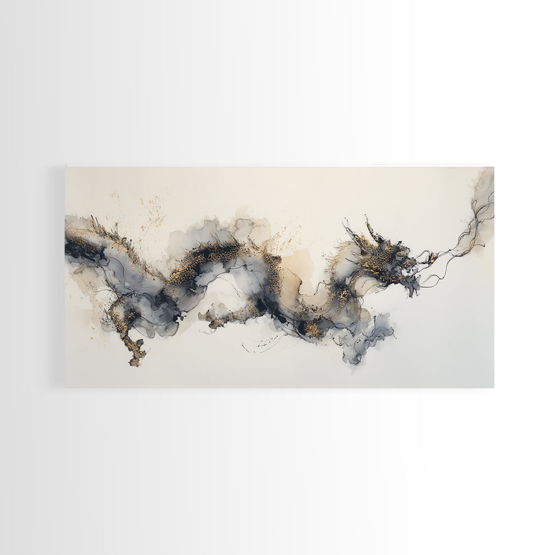 Ink Wash Dragon Curve Canvas Print, Calligraphy Art, Printable, Living Room Decor, Fine Art, Script, Watercolor Art, Modern Art, CAL-2x1-77