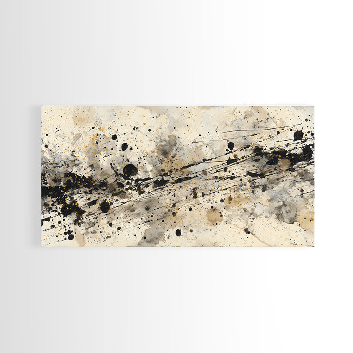 Ink Splatter and Long Brushstroke Composition Canvas Print, Calligraphy Art, Living Room Wall Art, Living Room Decor, Script, CAL-2x1-84