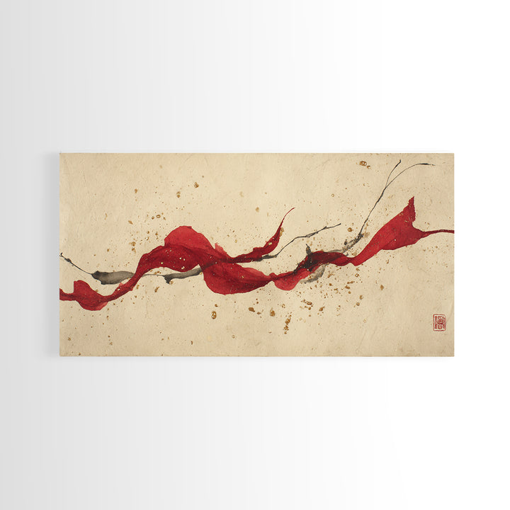 Bold Red Brushstroke Seal Abstraction Framed Canvas Print, Calligraphy Art, Modern Art, Living Room Decor, Fine Art, Script, CAL-2x1-87
