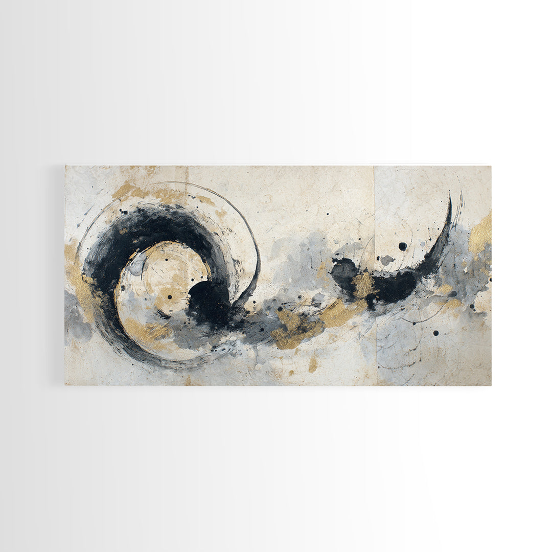 Crescent Moon Made from Elegant Ink Swashes Canvas Print, Calligraphy Art, Digital Print, Living Room Decor, Fine Art, Script, CAL-2x1-89