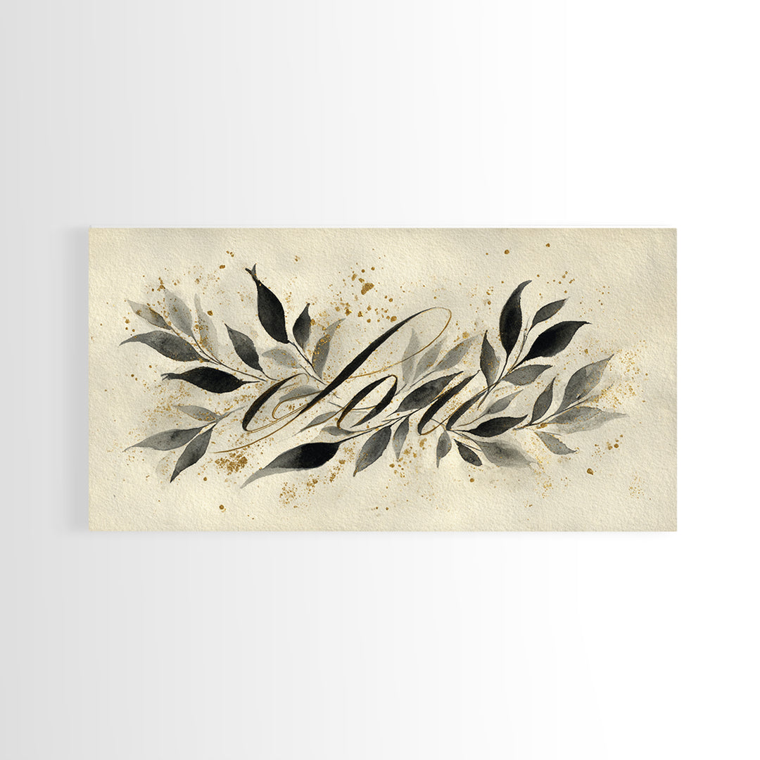 Botanical Calligraphy Pattern Framed Canvas Print, Calligraphy Art, Art, Living Room Decor, Fine Art, Script, Unique Wall Art, CAL-2x1-90