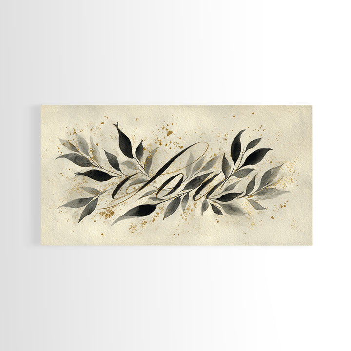 Botanical Calligraphy Pattern Framed Canvas Print, Calligraphy Art, Art, Living Room Decor, Fine Art, Script, Unique Wall Art, CAL-2x1-90