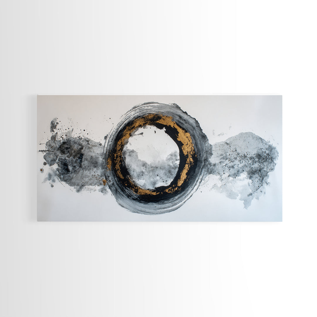 Japanese Brush Mark Circle Framed Canvas Print, Calligraphy Art, Watercolor Art, Living Room Decor, Fine Art, Script, CAL-2x1-96