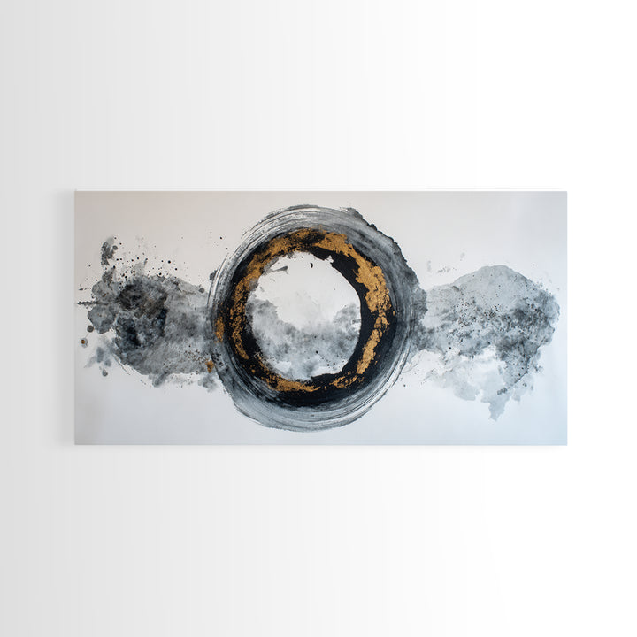 Japanese Brush Mark Circle Framed Canvas Print, Calligraphy Art, Watercolor Art, Living Room Decor, Fine Art, Script, CAL-2x1-96