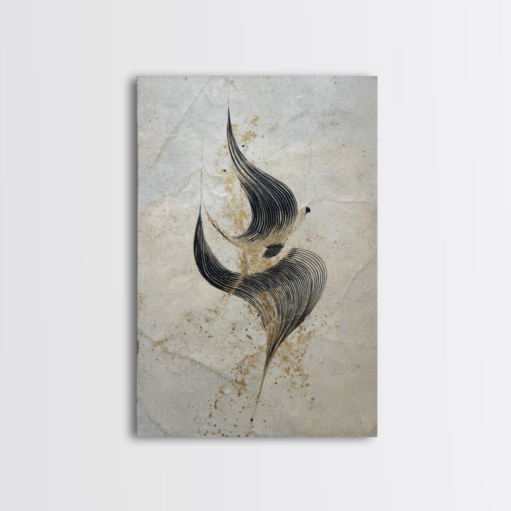 Calligraphic Bird Shape Formed from Flowing Lines Canvas Print, Calligraphy Art, Minimalist Wall Art, Living Room Decor, Script, CAL-2x3-16