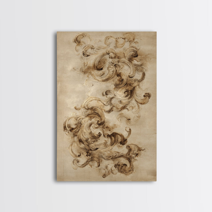 Baroque Scrollwork Made from Looping Pen Strokes Framed Canvas Print, Calligraphy Art, Prints, Living Room Decor, Script, CAL-2x3-20