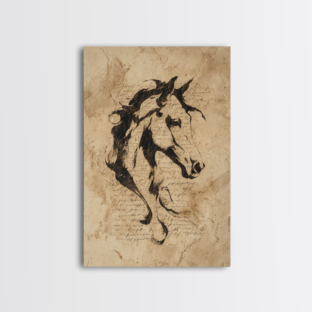 Calligraphic Horse Silhouette Made from One Line Framed Canvas Print, Calligraphy Art, Wall Art, Living Room Decor, Script, CAL-2x3-25