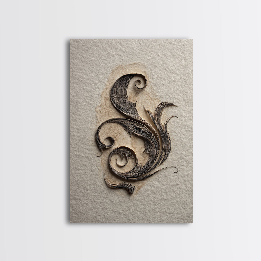 Ornamental Frame of Flourished Pen Curves Framed Canvas Print, Calligraphy Art, Boho Decor, Living Room Decor, Fine Art, Script, CAL-2x3-26