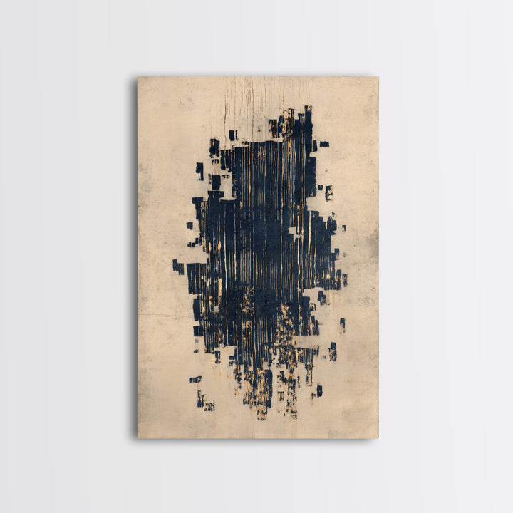 Layered Copper Ink Strokes on Dark Navy Framed Canvas Print, Calligraphy Art, Wall Art, Living Room Decor, Fine Art, Script, CAL-2x3-38