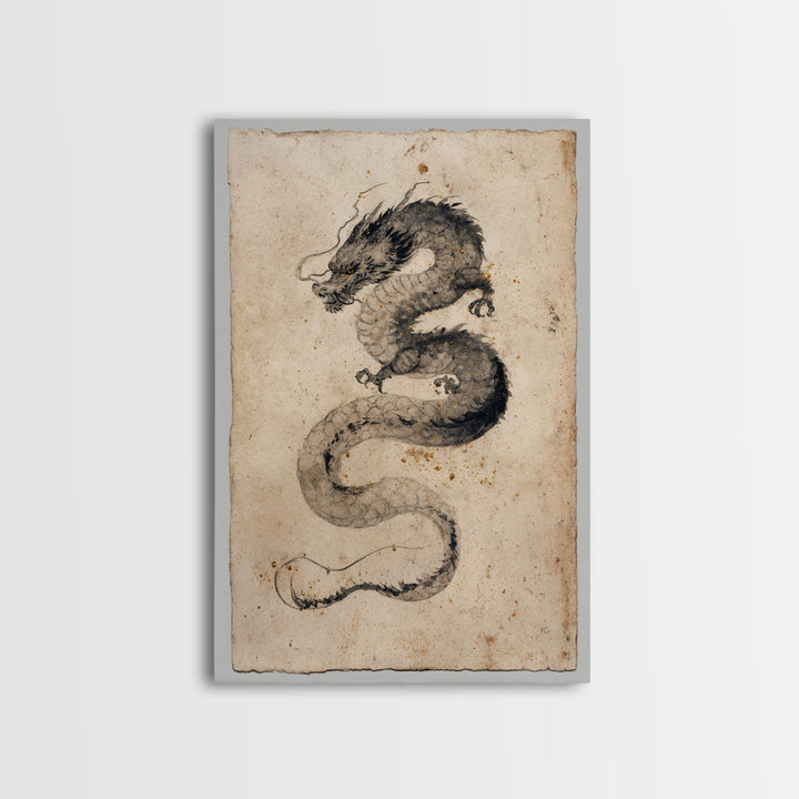 Ink Wash Dragon Curve Framed Canvas Print, Calligraphy Art, Painting, Living Room Decor, Fine Art, Script, Japanese Art, CAL-2x3-41
