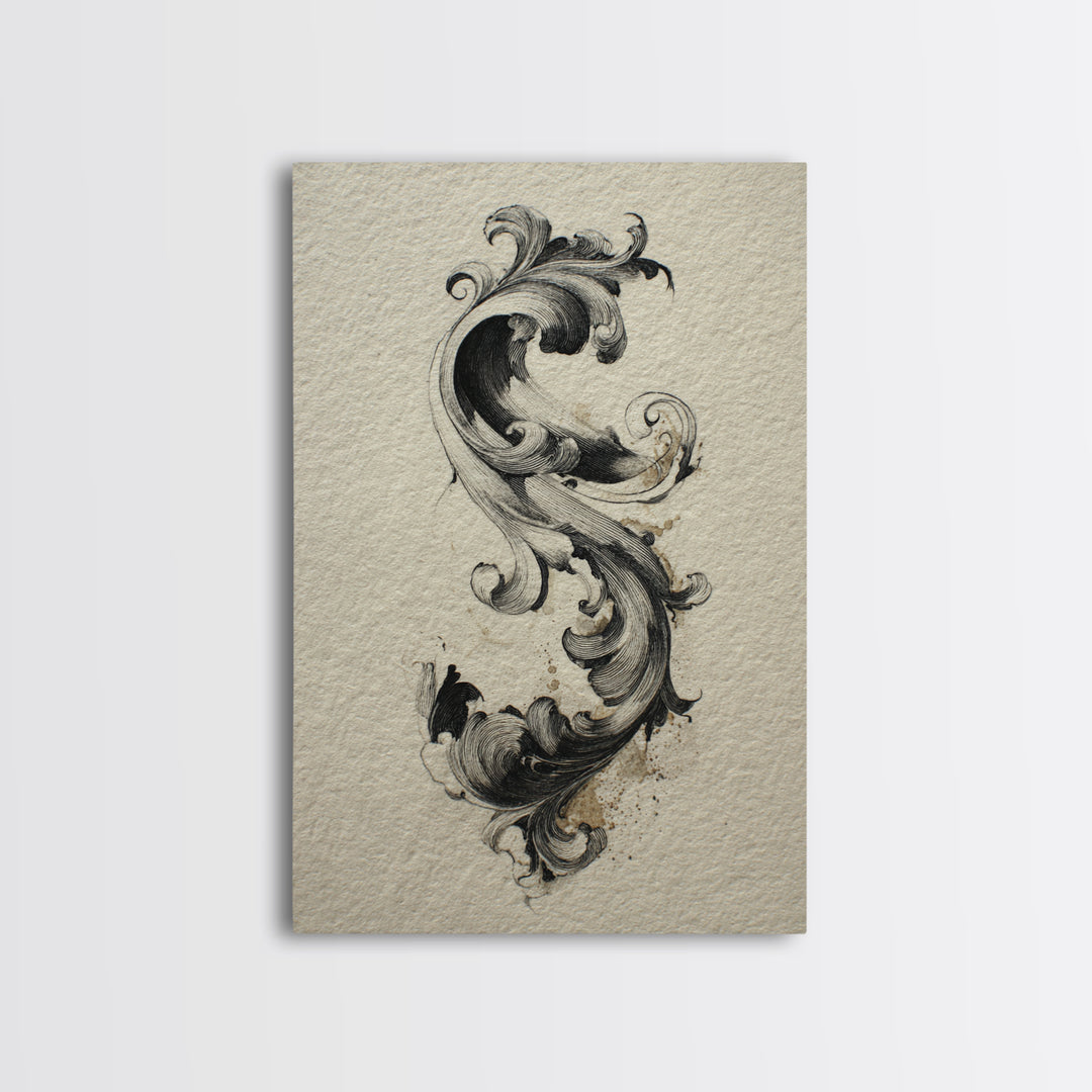 Baroque Scrollwork Made from Looping Pen Strokes Canvas Print, Calligraphy Art, Quote Wall Art, Living Room Decor, Script, CAL-2x3-44