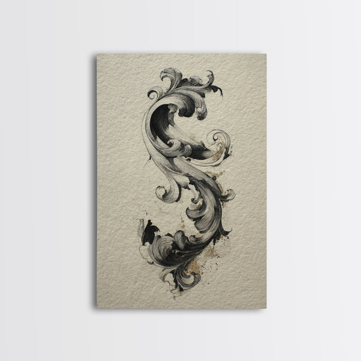 Baroque Scrollwork Made from Looping Pen Strokes Canvas Print, Calligraphy Art, Quote Wall Art, Living Room Decor, Script, CAL-2x3-44