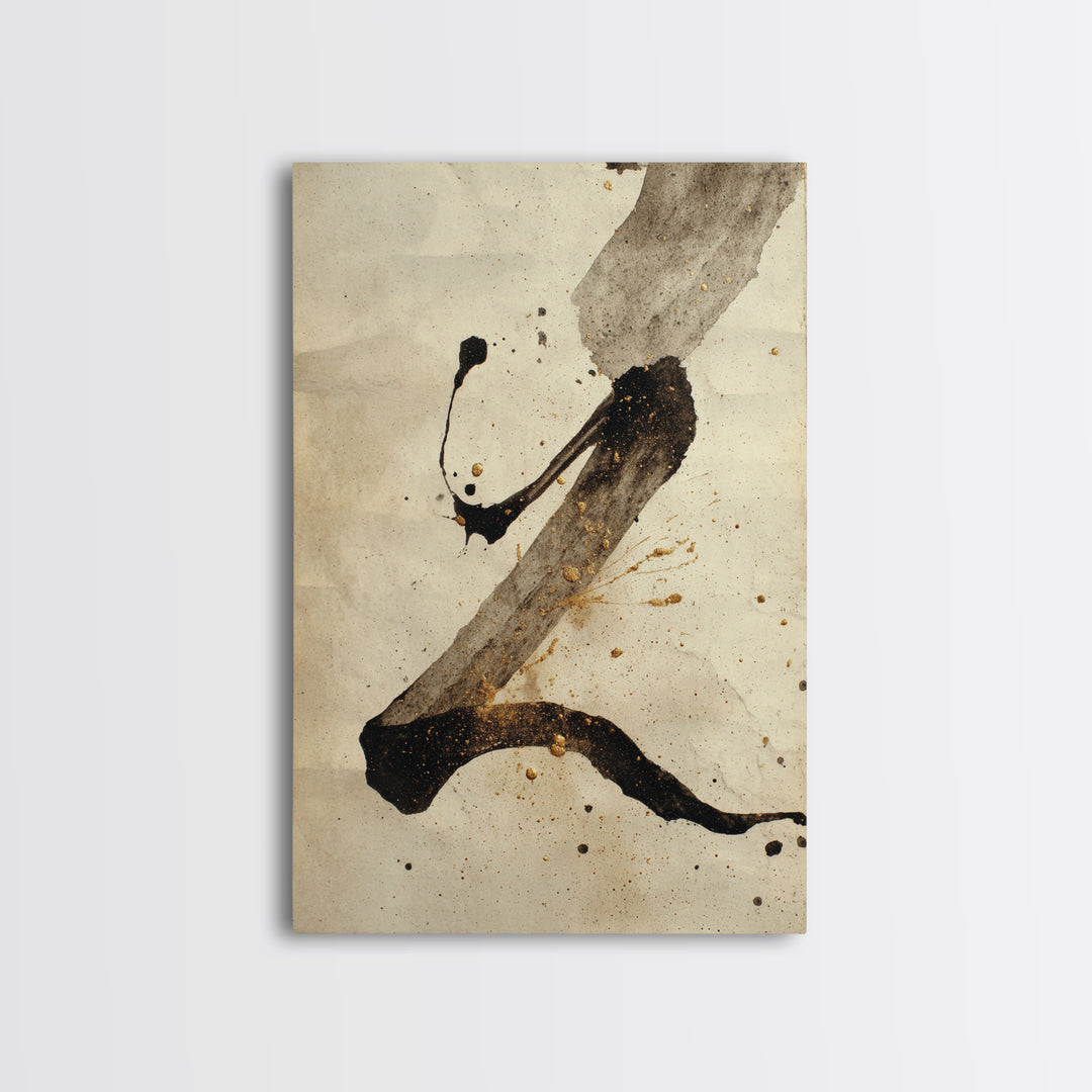 Monochrome Brush Alphabet Fragments as Abstract Texture Canvas Print, Calligraphy Art, Digital Prints, Living Room Decor, CAL-2x3-45