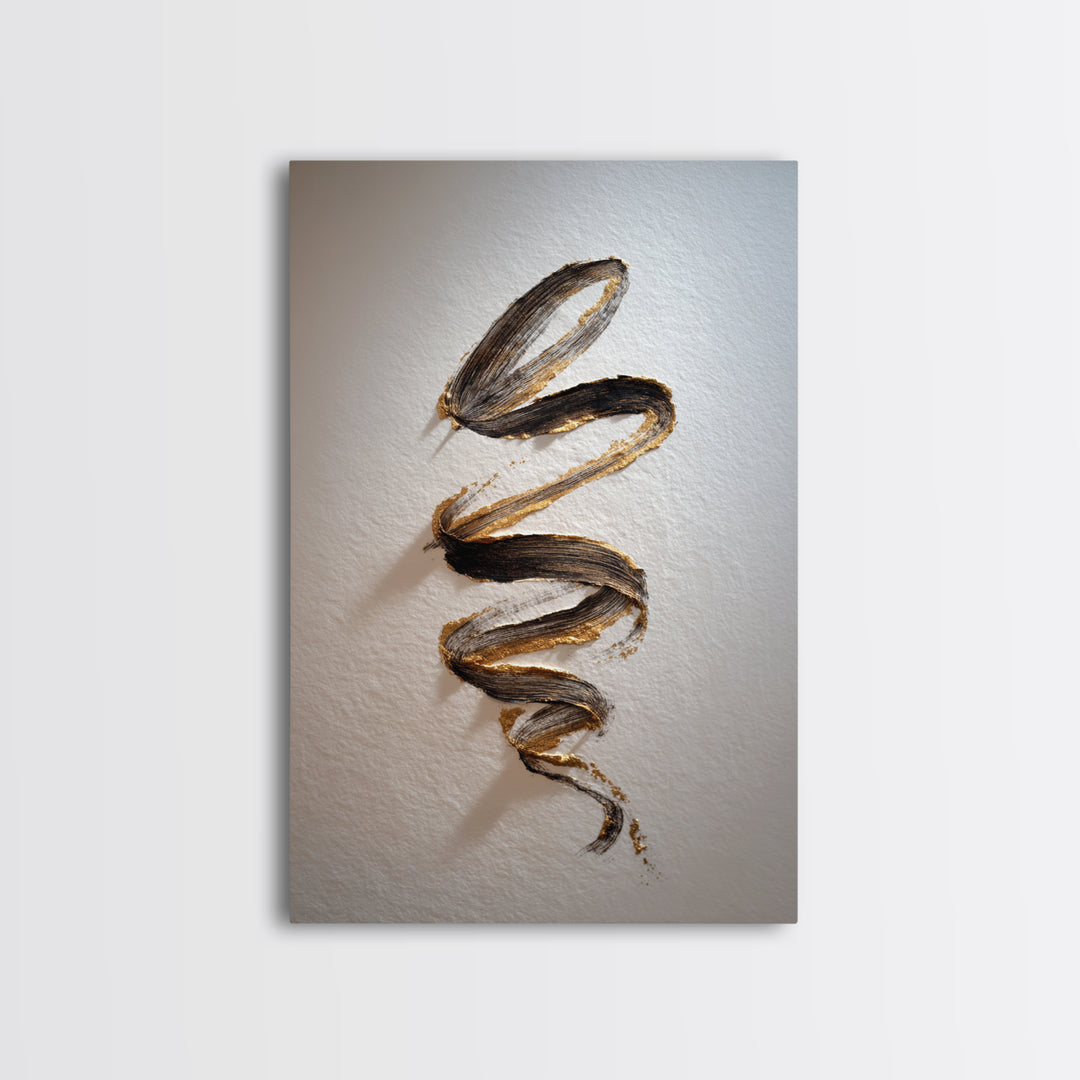 Gold Leaf Calligraphic Spiral on Plaster Surface Canvas Print, Calligraphy Art, Textured Painting, Living Room Decor, Script, CAL-2x3-46