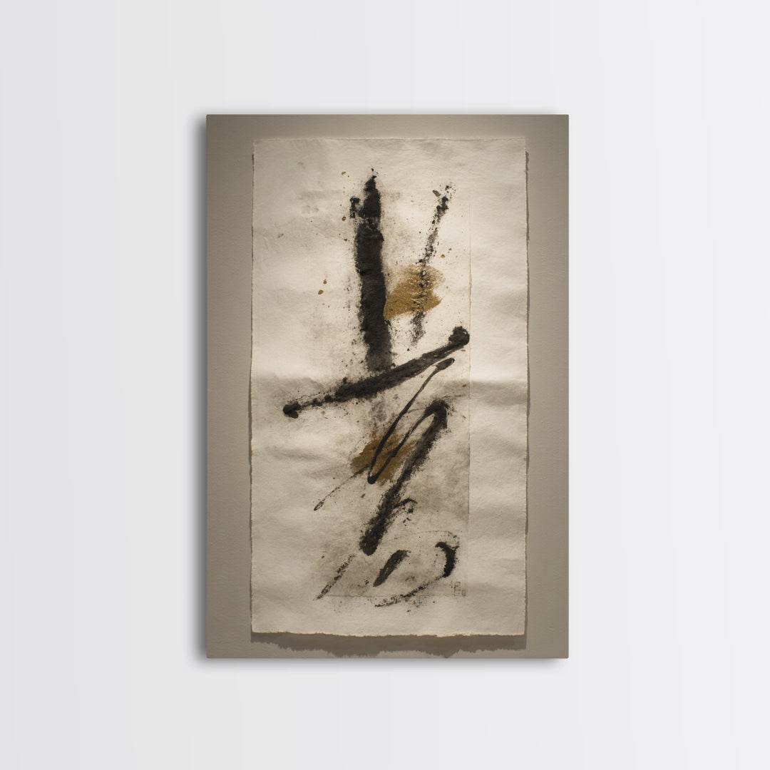Abstract Prayer Flag of Brush Marks Framed Canvas Print, Calligraphy Art, Textured Painting, Living Room Decor, Script, CAL-2x3-55