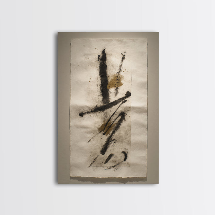 Abstract Prayer Flag of Brush Marks Framed Canvas Print, Calligraphy Art, Textured Painting, Living Room Decor, Script, CAL-2x3-55