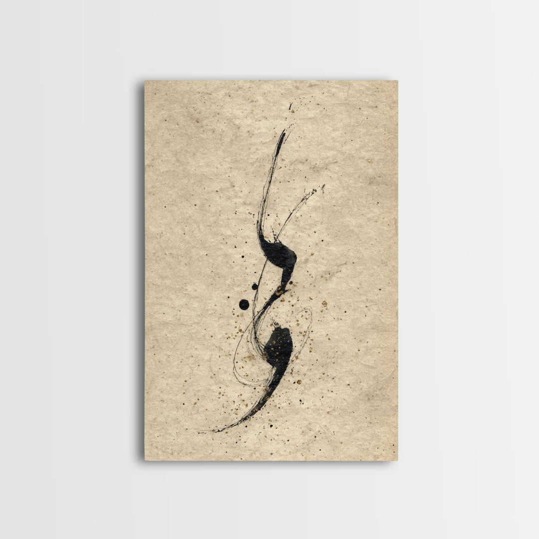 Minimal Black Calligraphy Rhythm Framed Canvas Print, Calligraphy Art, Painting, Living Room Decor, Fine Art, Script, CAL-2x3-63