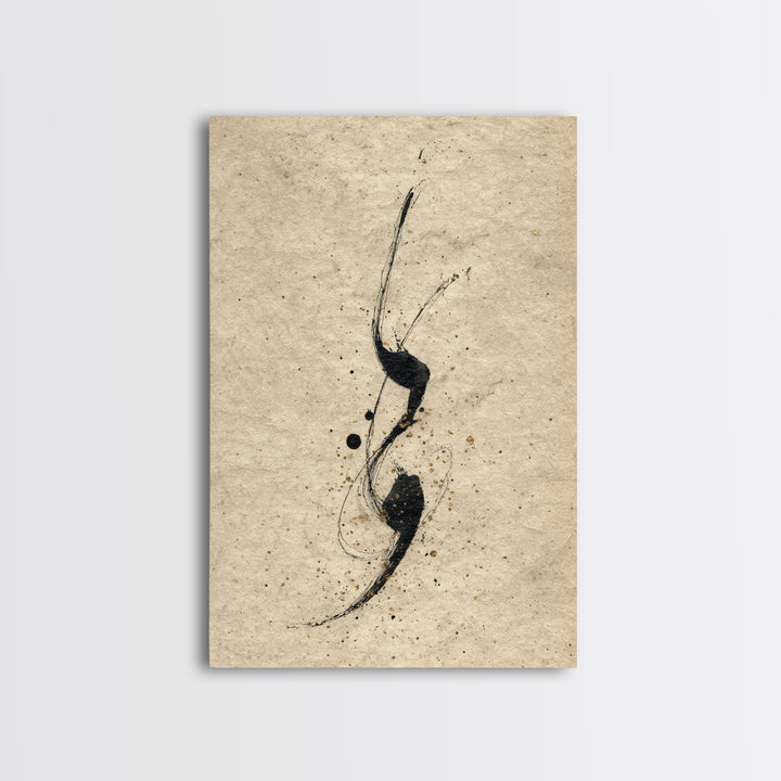 Minimal Black Calligraphy Rhythm Framed Canvas Print, Calligraphy Art, Painting, Living Room Decor, Fine Art, Script, CAL-2x3-63
