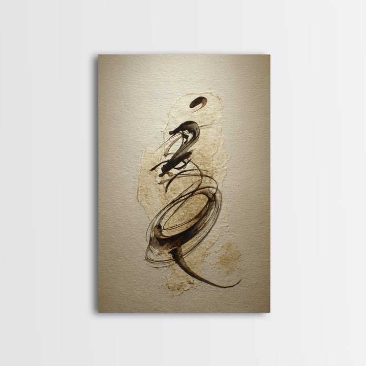 Calligraphic Bird Shape Formed from Flowing Lines Framed Canvas Print, Calligraphy Art, Room Decor, Living Room Decor, Script, CAL-2x3-64