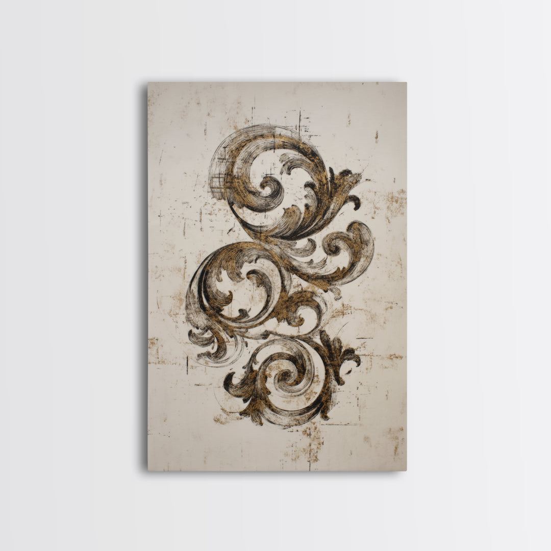 Baroque Scrollwork Made from Looping Pen Strokes Framed Canvas Print, Calligraphy Art, Printable, Living Room Decor, Script, CAL-2x3-68