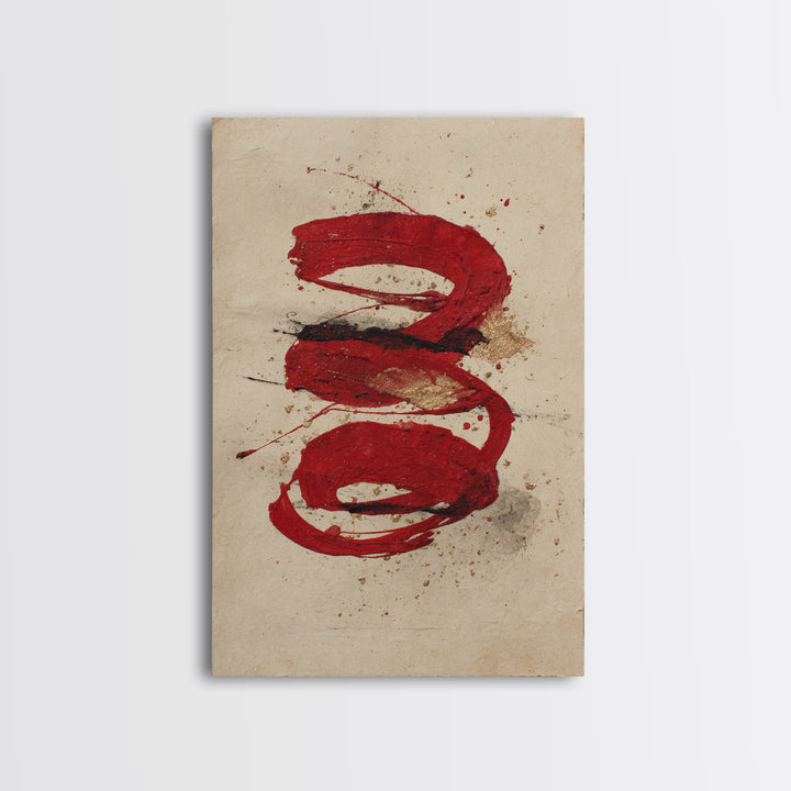 Bold Red Brushstroke Seal Abstraction Framed Canvas Print, Calligraphy Art, Print, Living Room Decor, Fine Art, Script, CAL-2x3-75