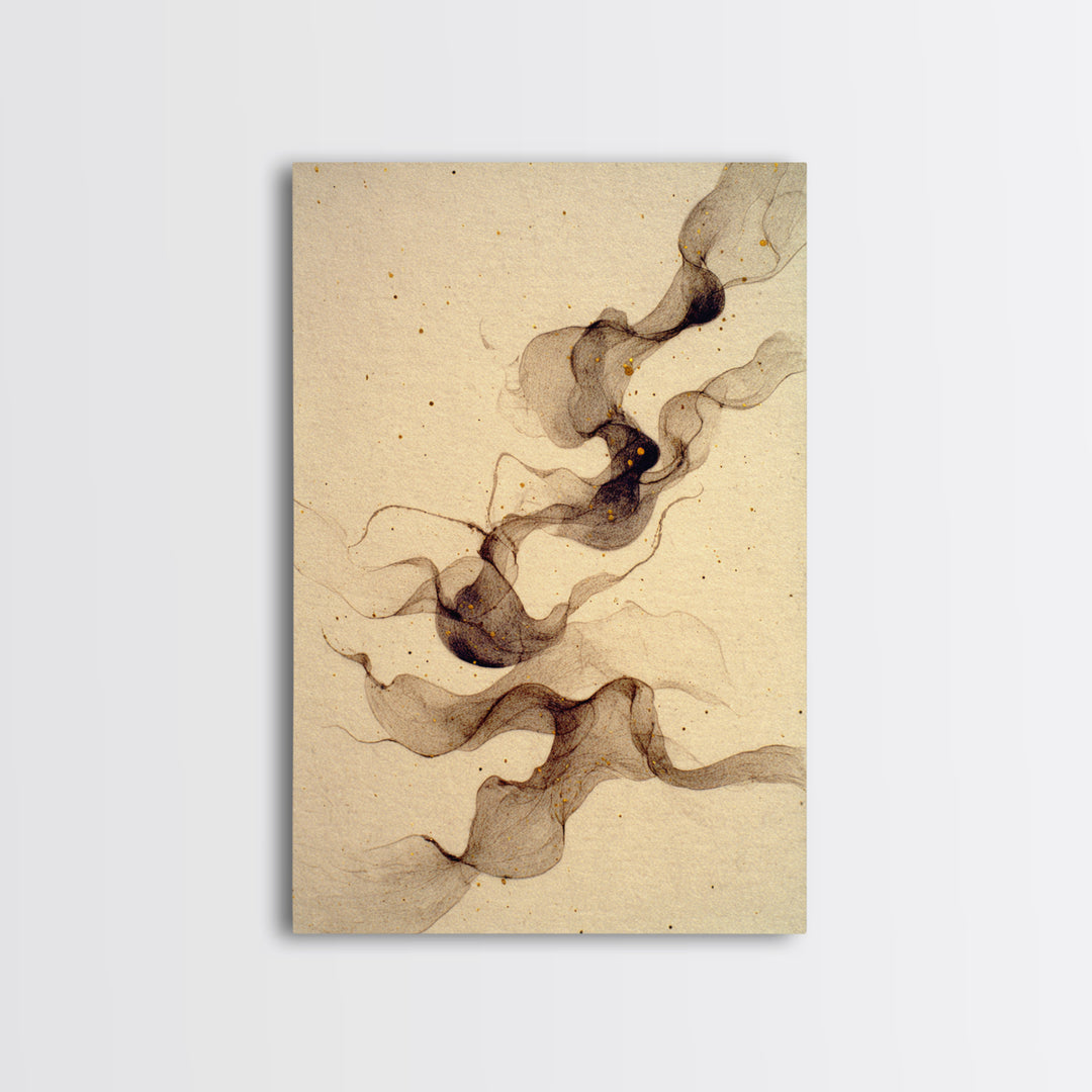 Ink Wash Dragon Curve Framed Canvas Print, Calligraphy Art, Modern Wall Art, Living Room Decor, Script, Watercolor Print, CAL-2x3-89