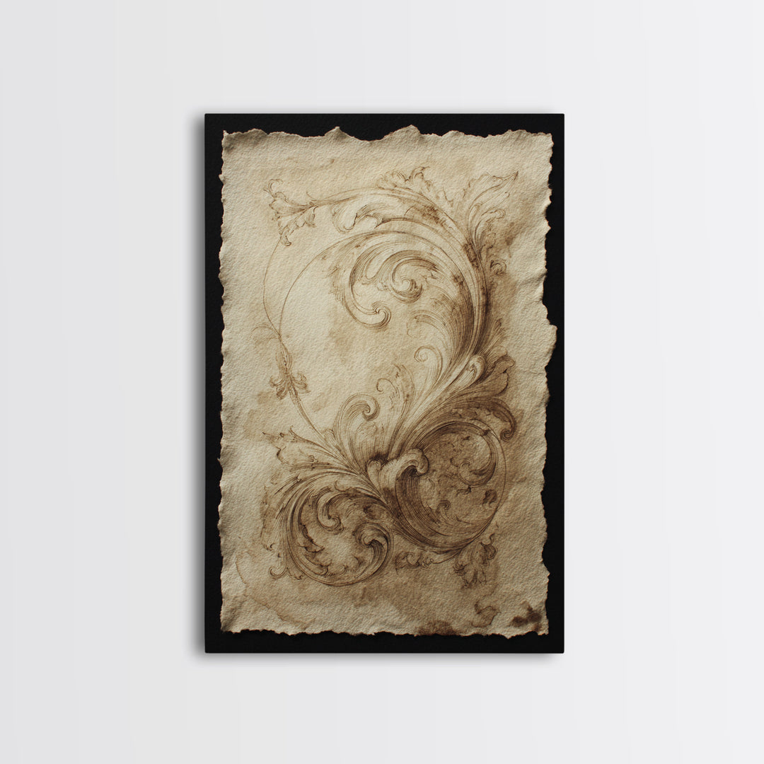 Baroque Scrollwork Made from Looping Pen Strokes Canvas Print, Calligraphy Art, Gallery Decor, Living Room Decor, Script, CAL-2x3-92