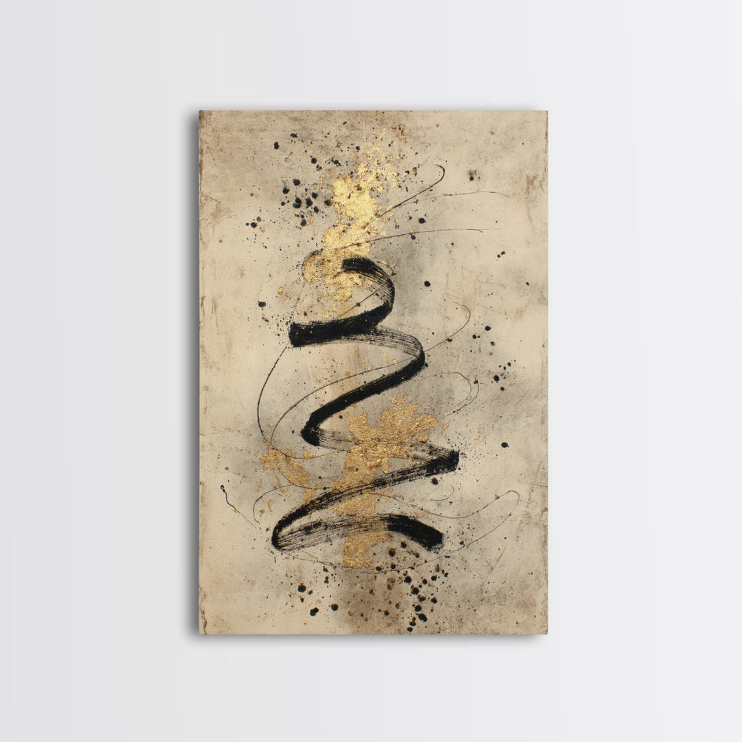 Gold Leaf Calligraphic Spiral on Plaster Surface Canvas Print, Calligraphy Art, Printable, Living Room Decor, Script, CAL-2x3-94