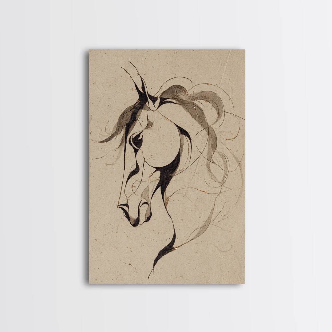 Calligraphic Horse Silhouette Made from One Line Canvas Print, Calligraphy Art, Printable Art, Living Room Decor, Script, CAL-2x3-97