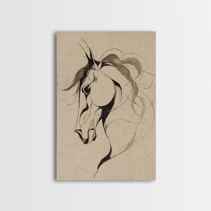Calligraphic Horse Silhouette Made from One Line Canvas Print, Calligraphy Art, Printable Art, Living Room Decor, Script, CAL-2x3-97