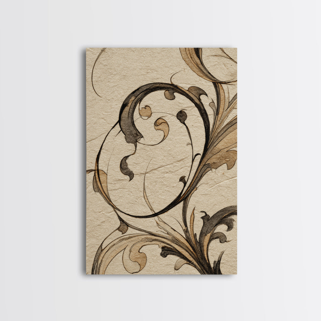 Ornamental Frame of Flourished Pen Curves Framed Canvas Print, Calligraphy Art, Wall Decor, Living Room Decor, Fine Art, Script, CAL-2x3-98