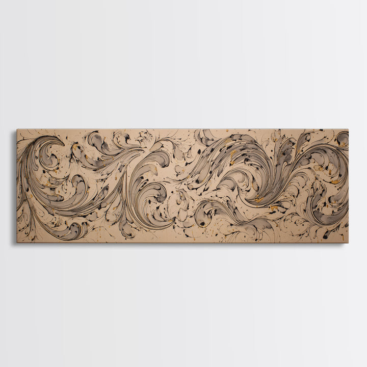 Baroque Scrollwork Made from Looping Pen Strokes Canvas Print, Calligraphy Art, Modern Decor, Living Room Decor, Script, CAL-3x1-100