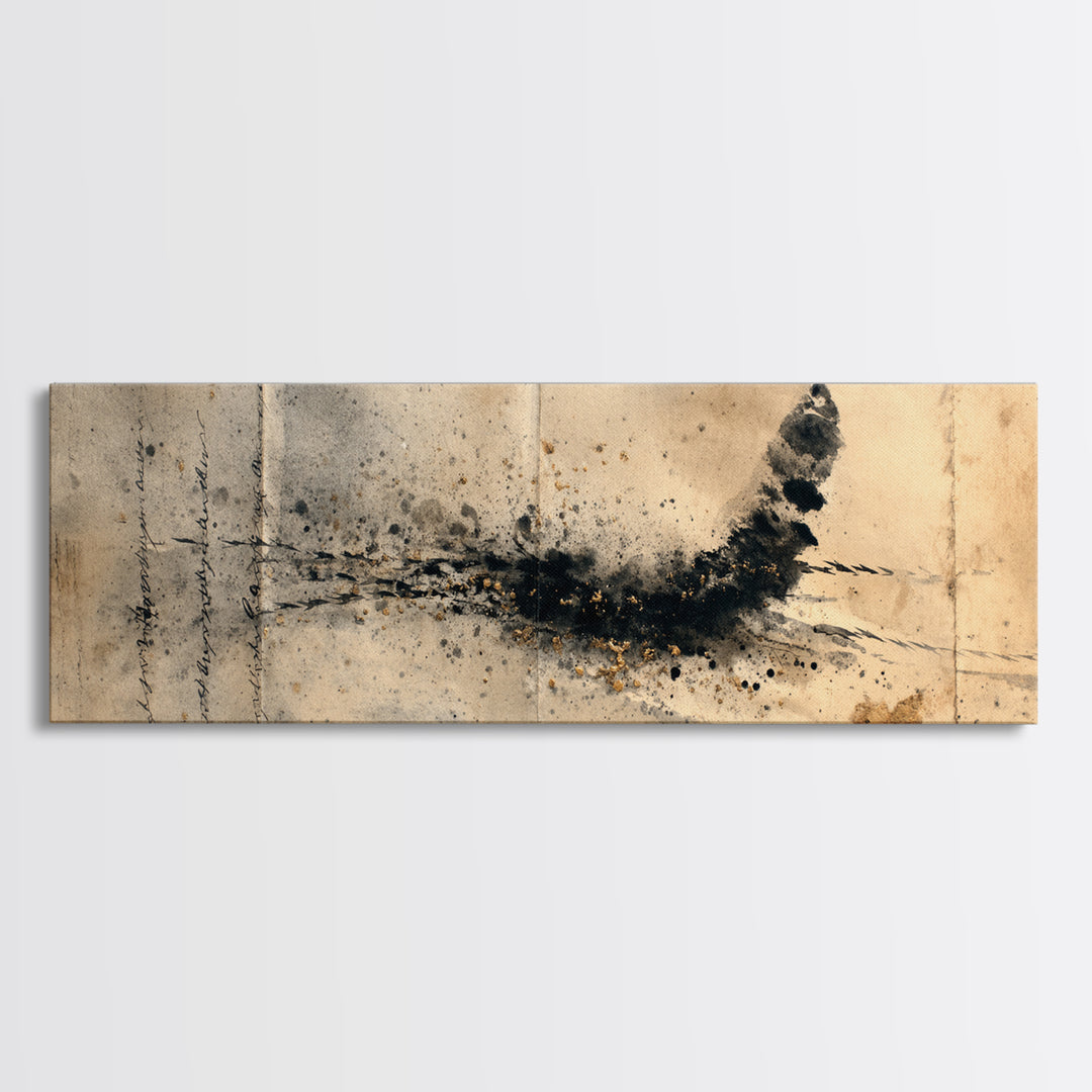 Abstract Prayer Flag of Brush Marks Framed Canvas Print, Calligraphy Art, Watercolor Print, Living Room Decor, Fine Art, Script, CAL-3x1-15