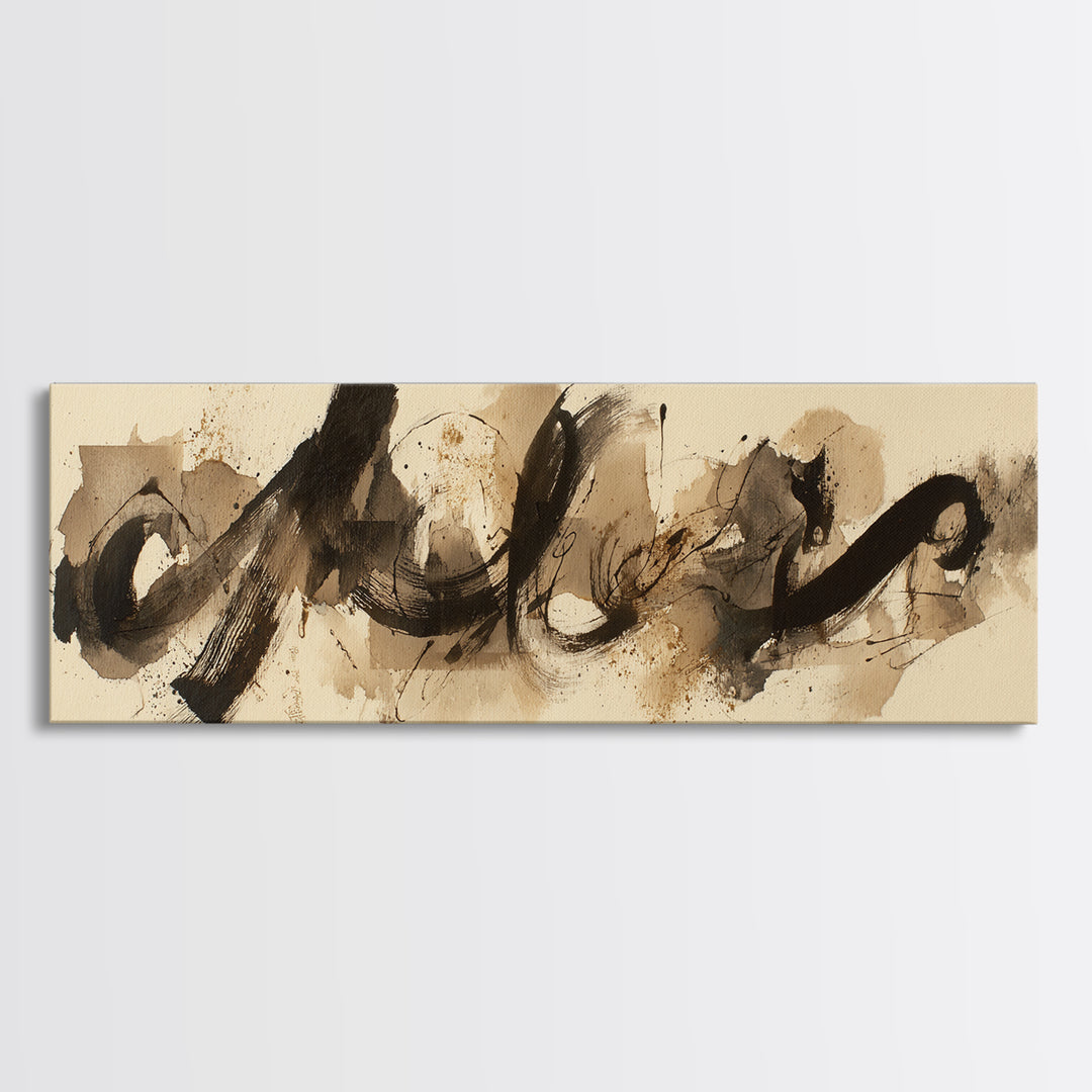 Expressive Musical Rhythm Painted as Ink Strokes Canvas Print, Calligraphy Art, Custom Art, Living Room Decor, Fine Art, Script, CAL-3x1-16
