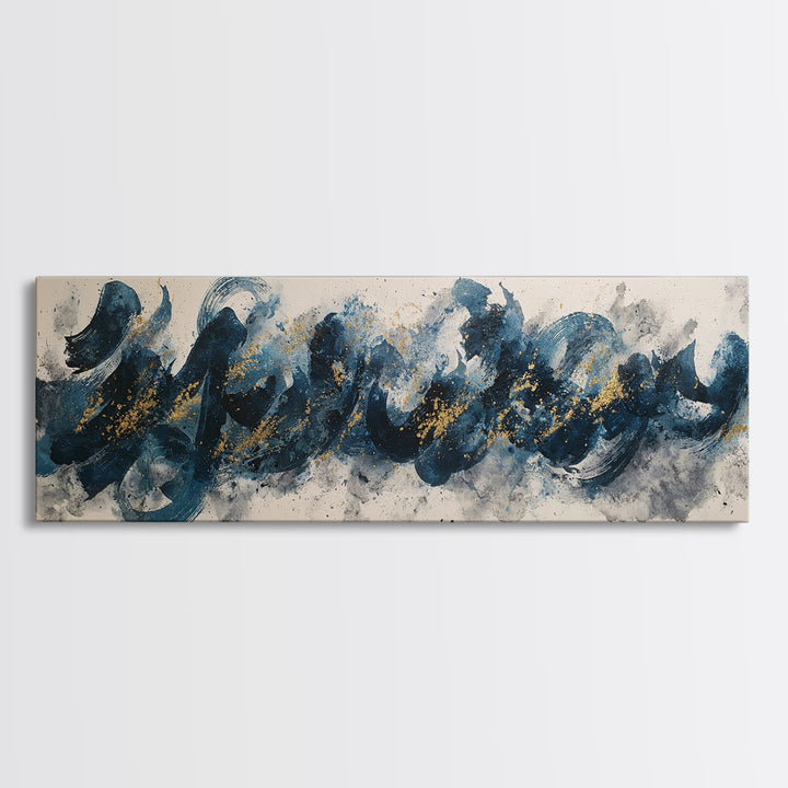 Modern Calligraphy Wave Framed Canvas Print, Calligraphy Art, Digital Prints, Living Room Decor, Script, Living Room Wall Art, CAL-3x1-2