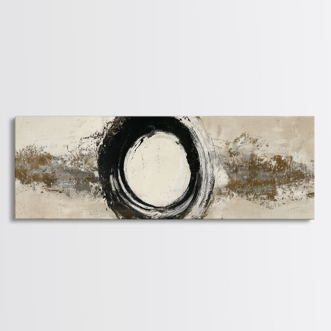 Japanese Brush Mark Circle Canvas Print, Calligraphy Art, Japanese Decor, Living Room Decor, Fine Art, Script, Art Print, CAL-3x1-20