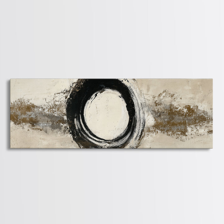 Japanese Brush Mark Circle Canvas Print, Calligraphy Art, Japanese Decor, Living Room Decor, Fine Art, Script, Art Print, CAL-3x1-20