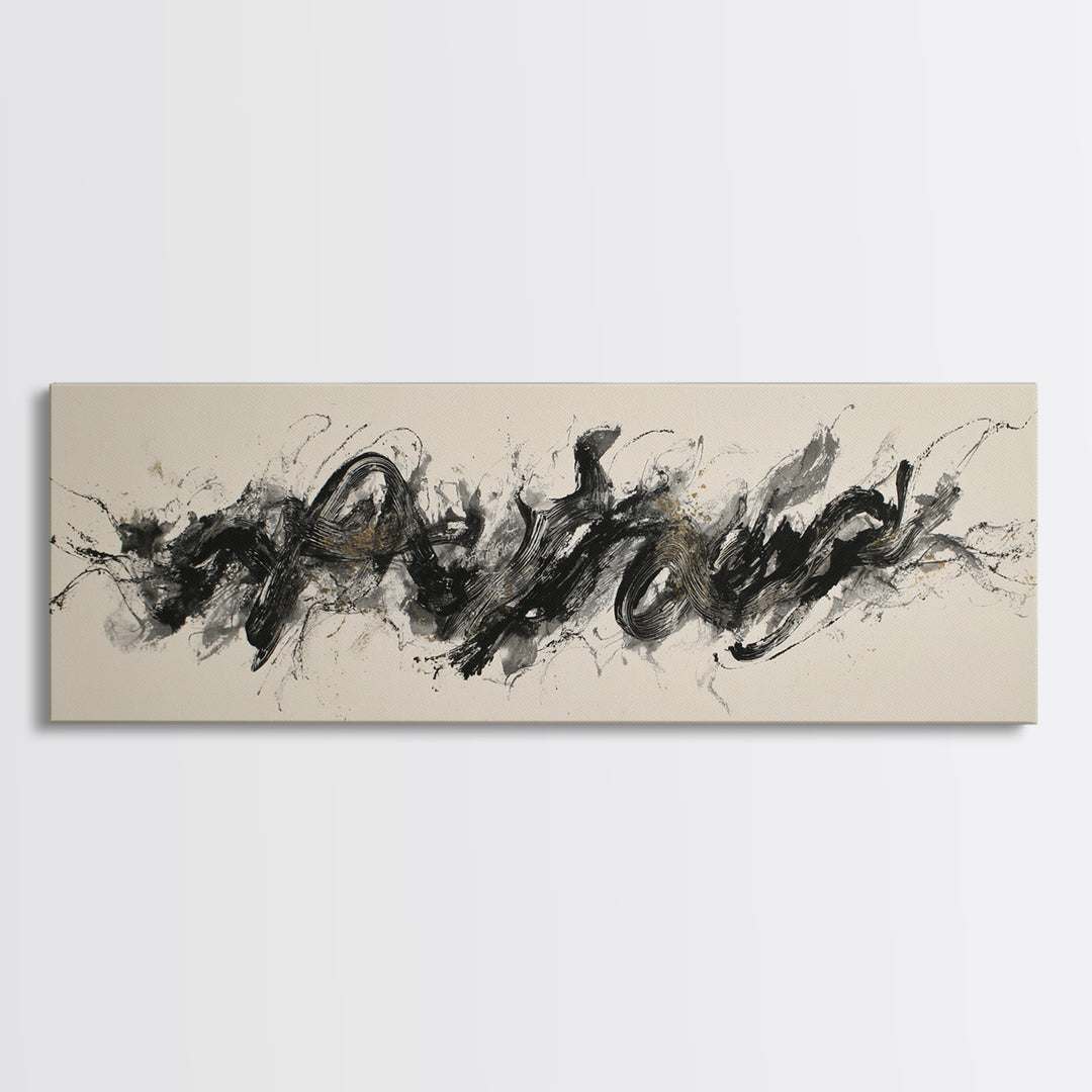 Calligraphic Bird Shape Formed from Flowing Lines Canvas Print, Calligraphy Art, Gallery Wall Set, Living Room Decor, Script, CAL-3x1-24