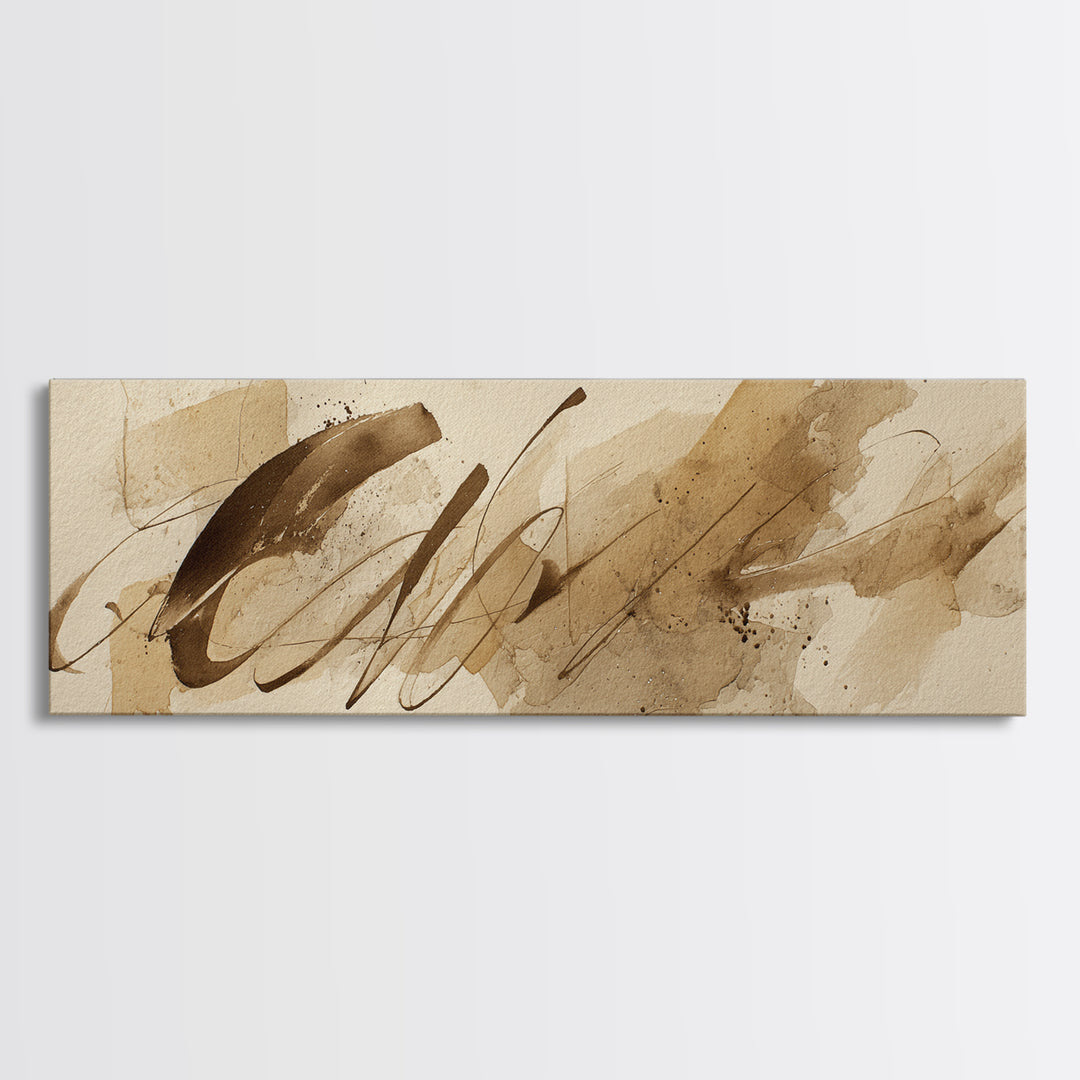 Monochrome Brush Alphabet Fragments as Abstract Texture Canvas Print, Calligraphy Art, Unique Wall Art, Living Room Decor, CAL-3x1-29