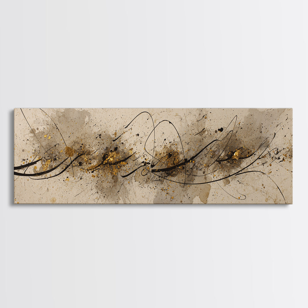 Romantic Handwritten Marks Without Readable Words Canvas Print, Calligraphy Art, Luxury Decor, Living Room Decor, Script, CAL-3x1-31