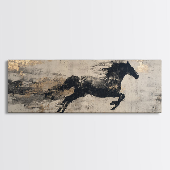 Calligraphic Horse Silhouette Made from One Line Canvas Print, Calligraphy Art, Modern Wall Art, Living Room Decor, Script, CAL-3x1-33