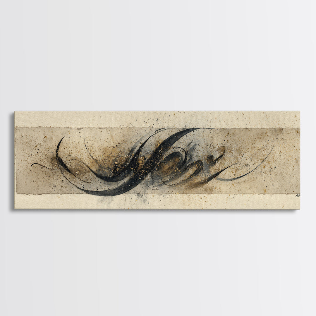 Ornamental Frame of Flourished Pen Curves Canvas Print, Calligraphy Art, Print, Living Room Decor, Fine Art, Script, Custom Art, CAL-3x1-34