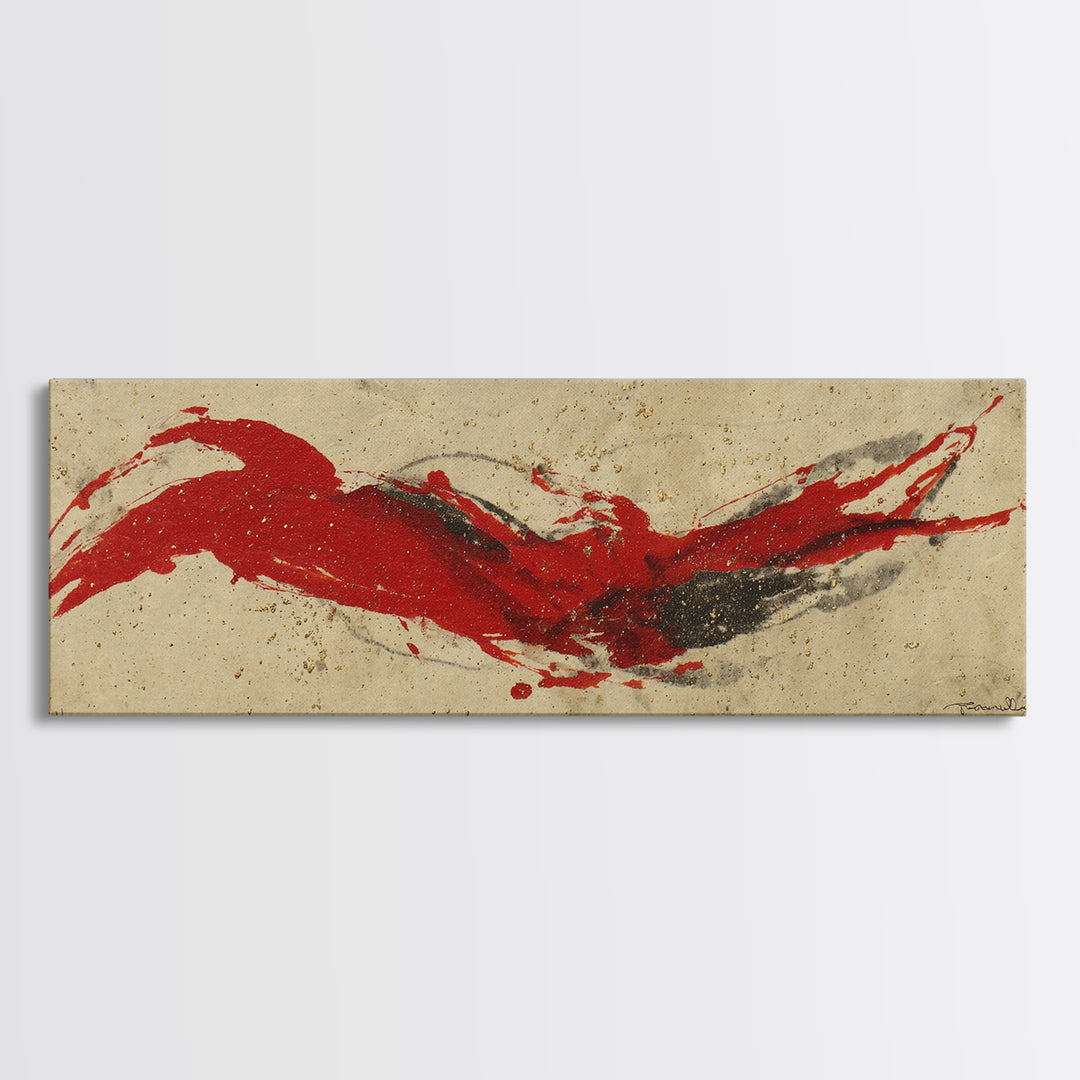 Bold Red Brushstroke Seal Abstraction Canvas Print, Calligraphy Art, Art Print, Living Room Decor, Fine Art, Script, Printable, CAL-3x1-35